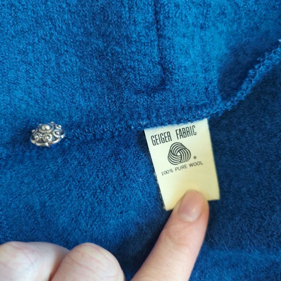 Vintage Geiger 100% Pure Wool Jacket Sweater Royal Blue Knit - Picture 4 of 7